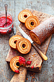 Baumkuchen (German layer cake) made on a rotating grill-spit