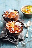 Grilled coconut bake with exotic fruit
