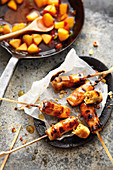 Grilled almond sticks with caramelised peaches