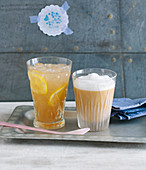 Grapefruit and lemon iced tea, and a rooibos latte