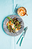 Roasted aubergines with a lentil and yoghurt dip