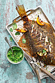Grilled flat fish with mojo verde