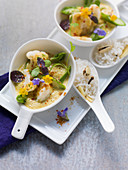Vegetarian cauliflower curry with cardamom rice and okra