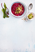 Beetroot risotto with cashew nuts