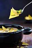 Cheese fondue with tacos