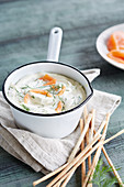 Goat's cheese fondue with salmon