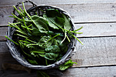 A basket of fresh spinach
