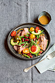 Beef salad with avocado and beans