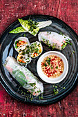 Summer vegetable rolls with mangetout