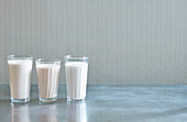 Milk substitutes – cashew drink, coconut drink and almond drink