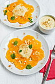Orangen-Carpaccio mit veganer Cashew-Creme