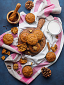 Carrot spiced muffins with cinnamon, ginger, cloves and walnuts