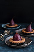 Poached pear chocolate tartlet
