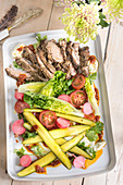 Lamb shawarma with pickled vegetables and salad