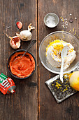 Ricotta and lemon dip and a tomato and feta cheese dip