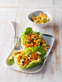 Lettuce wraps filled with coriander and millet