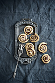 Marzipan biscuits with nougat swirls and icing (vegan)
