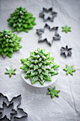 Matcha biscuit Christmas trees (vegan) with cookie cutters