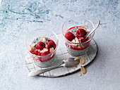Vegan chia and almond pudding with raspberries