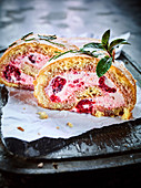 Swiss roll with raspberry cream