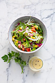 Vegan Chinese salad with pepper, sweetcorn and coriander