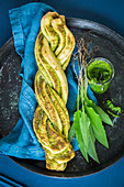 A bread plait with wild garlic