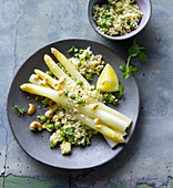 Pea and mint couscous with white asparagus