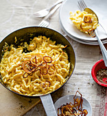 Cheese spaetzle (home-made noodles) with fried onions