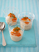 Salmon mousse with salmon caviar served in glasses