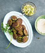 Lentil fritters with a pear and fennel salad