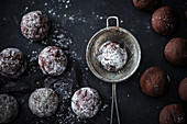 Vegan cocoa balls filled with hazelnuts