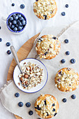 Blueberry nut muffins with crumbles
