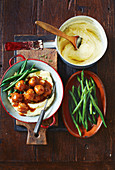 Smoky barbecue meatballs with cheesy mash