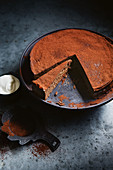 Chocolate rum and raisin ricotta cake