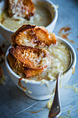 French onion soup with cheese croutons