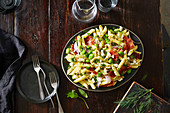 Warm Penne with Prosciutto and broad beans