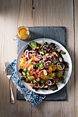 Moroccan orange salad with pomegranate, onions and almonds
