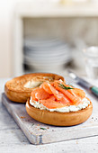 A bagel with salmon and cream cheese