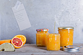 Orange marmalade in jars