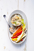 Vegetable sticks with a quark and pineapple dip