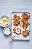 Sweet potato fritters with grainy cream cheese