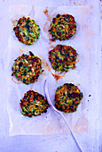 Courgette fritters on parchment paper