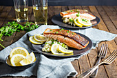 Fried salmon with creamy lemon risotto