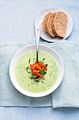 Parsley soup with smoked salmon
