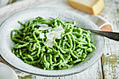 Wild garlic noodles with Parmesan cheese