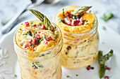 Mini frittatas in jars with green asparagus and pancetta