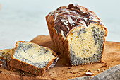Poppyseed marble cake, sliced