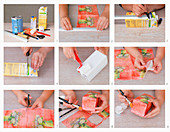 Instructions for making vases from drinks cartons using napkin decoupage