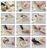 Instructions for decorating box with pressed flowers and ribbon