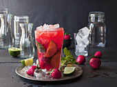 Strawberry Mojito with Ice, Limes, and Mint